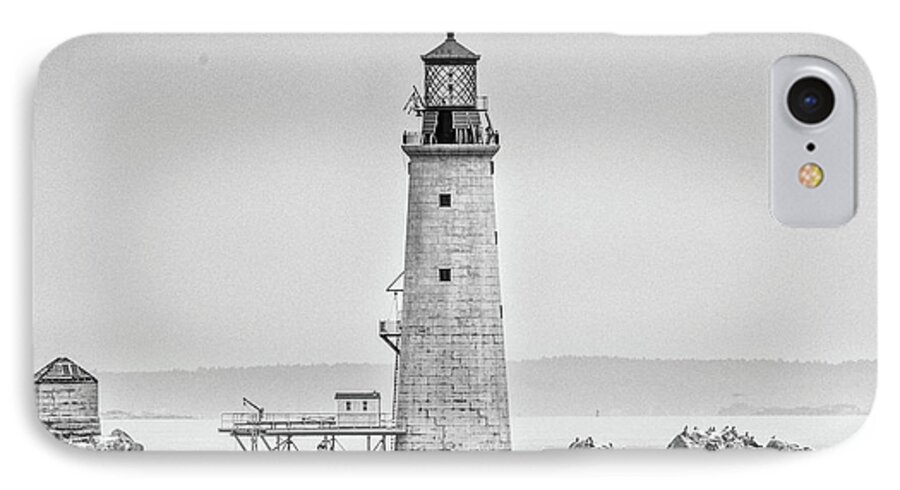 Black And White iPhone 7 Case featuring the photograph Graves Lighthouse- Boston, MA - Black and White by Peter Ciro