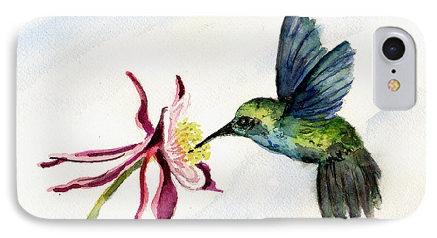 Bird iPhone 7 Case featuring the painting Green Violet-Ear Hummingbird by Sam Sidders