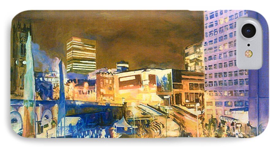 Manchester City Centre iPhone 7 Case featuring the painting Greengate, Salford, Manchester At Night by Rosanne Gartner