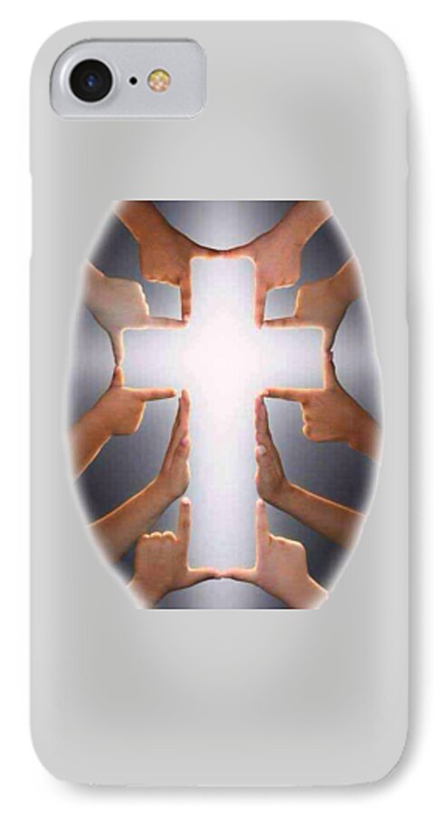 Hands iPhone 7 Case featuring the painting Hands Cross T-shirt by Herb Strobino