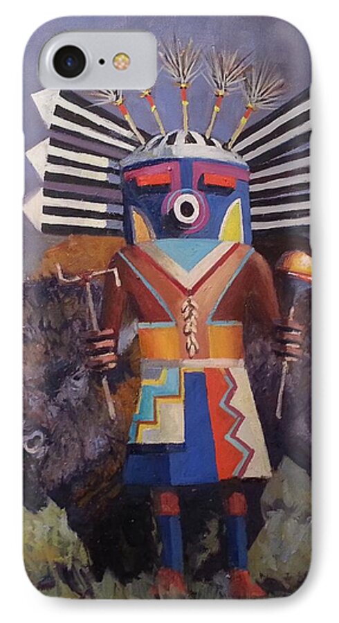 Kachina iPhone 7 Case featuring the painting He Runs With The Buffalo by Jessica Anne Thomas