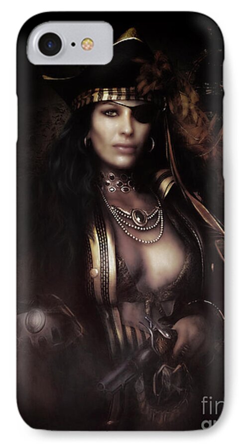 Pirate iPhone 7 Case featuring the digital art Heads You Lose by Shanina Conway