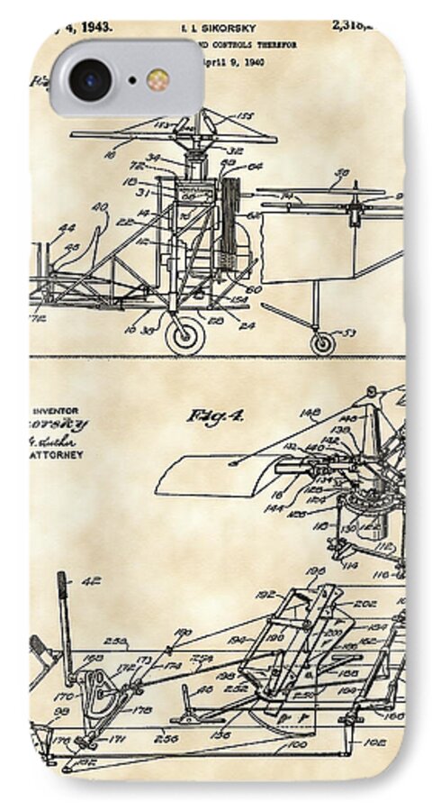 Helicopter iPhone 7 Case featuring the digital art Helicopter Patent 1940 - Vintage by Stephen Younts