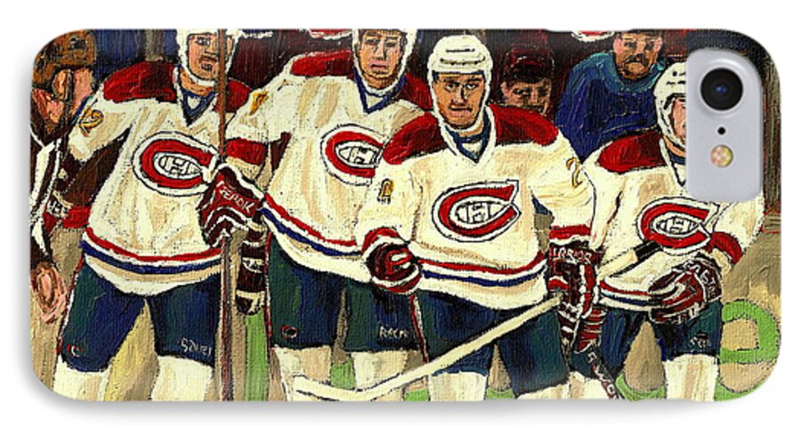 Hockey Art The Habs Fab Four iPhone 7 Case featuring the painting Hockey Art The Habs Fab Four by Carole Spandau