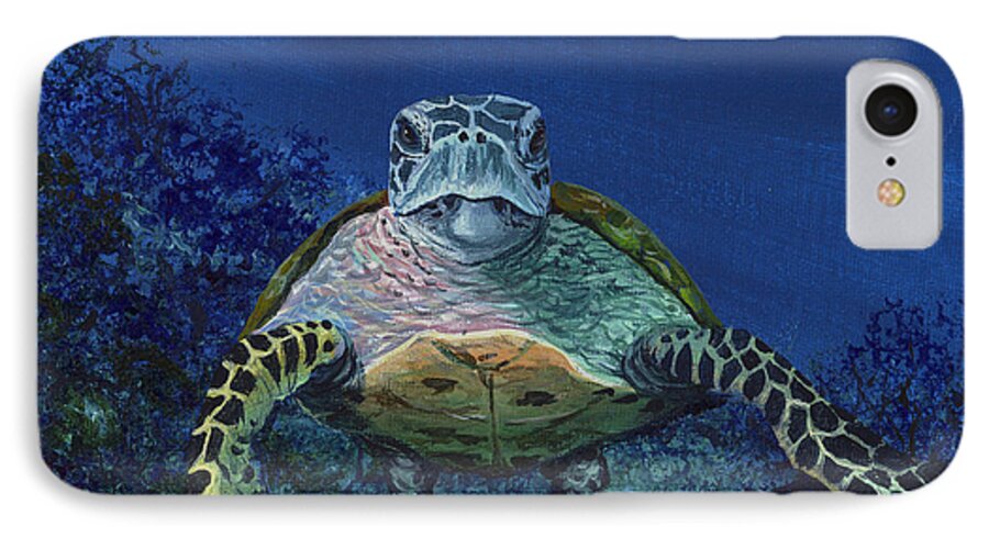Hawaiian Green Sea Turtle iPhone 7 Case featuring the painting Home Of The Honu by Darice Machel McGuire