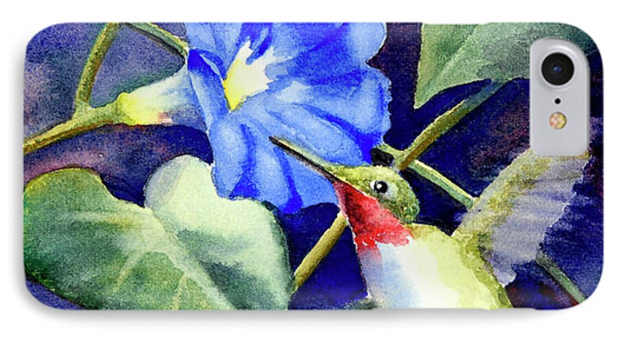 Hummingbird iPhone 7 Case featuring the painting Hummingbird Delight by Bonnie Rinier