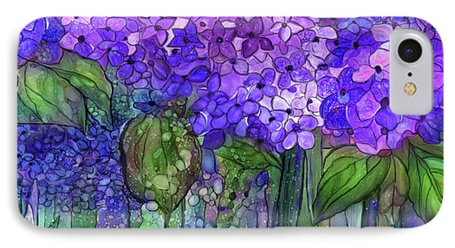 Carol Cavalaris iPhone 7 Case featuring the mixed media Hydrangea Bloomies 4 - Purple by Carol Cavalaris