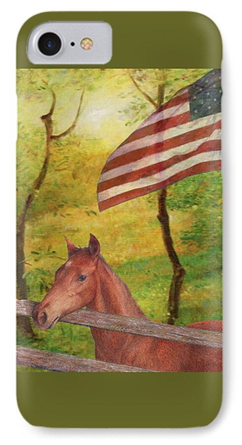 Illustrated Horse iPhone 7 Case featuring the painting Illustrated Horse in golden meadow by Judith Cheng