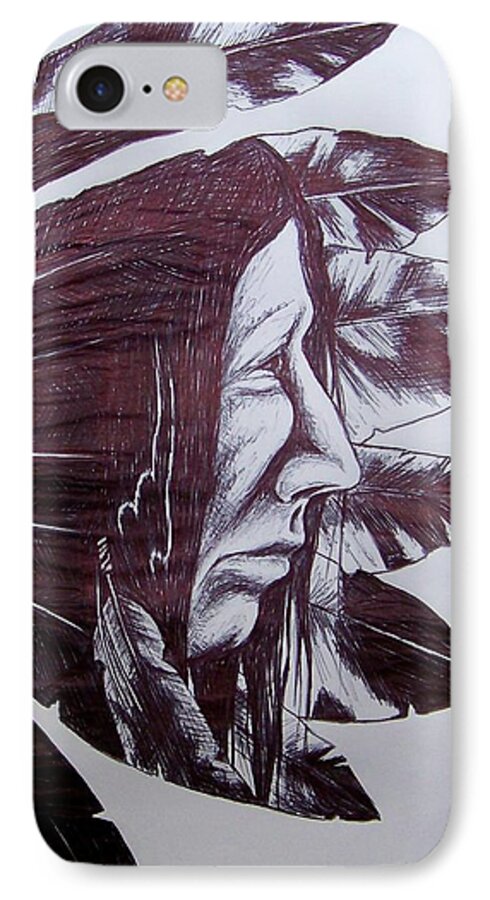 Indian Feathers iPhone 7 Case featuring the drawing Indian Feathers by Michael TMAD Finney