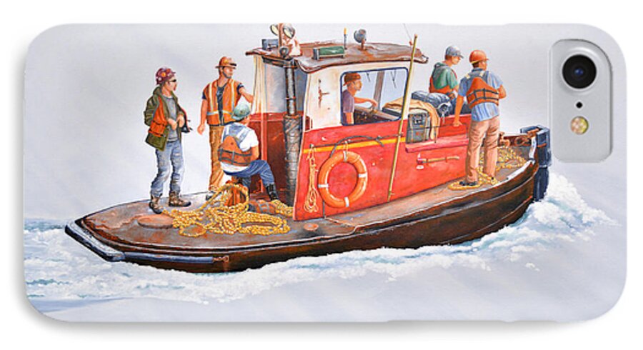 Crew Boat iPhone 7 Case featuring the painting Into the mist-The crew boat by Gary Giacomelli