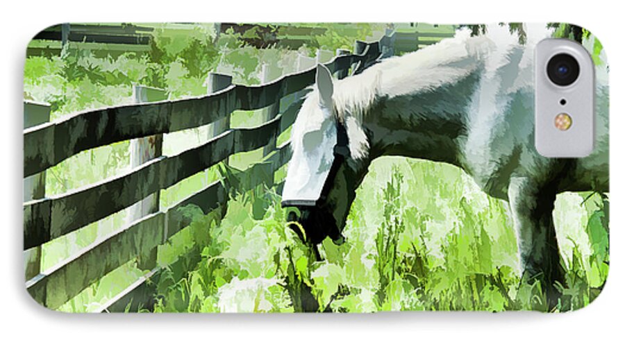 Horse iPhone 7 Case featuring the digital art Iowa Farm Pasture and White Horse by Wilma Birdwell