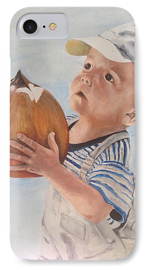 Child iPhone 7 Case featuring the painting Is this pumpkin good? by Chuck Gebhardt