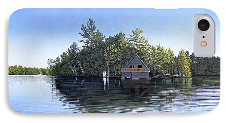 Lake Muskoka iPhone 7 Case featuring the painting Island Boathouse Muskoka by Kenneth M Kirsch