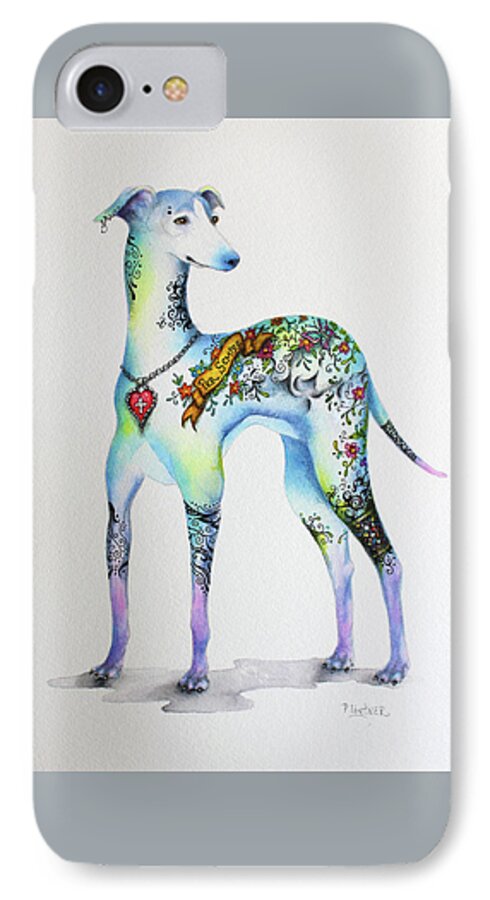 Italian Greyhound Art iPhone 7 Case featuring the mixed media Italian Greyhound Tattoo Dog by Patricia Lintner