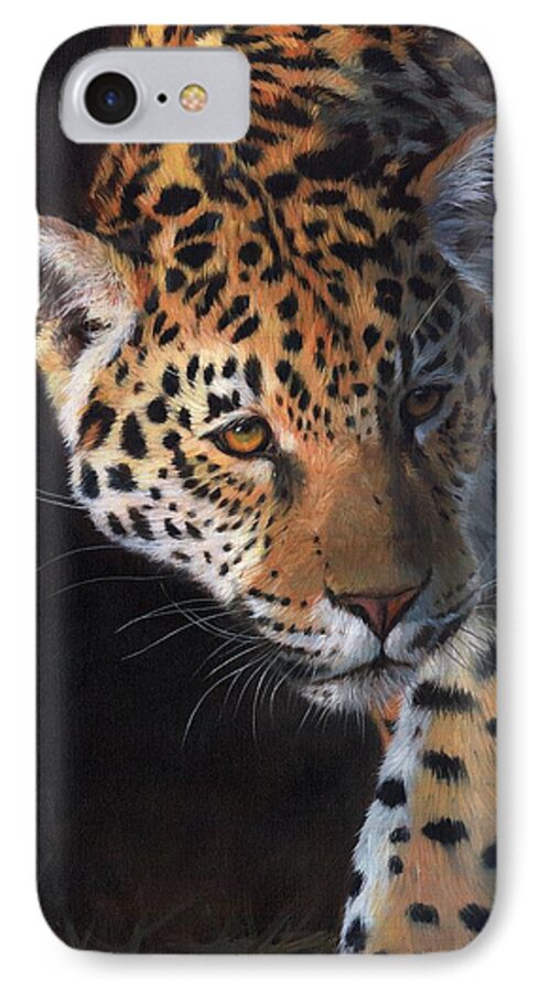 Jaguar iPhone 7 Case featuring the painting Jaguar Portrait by David Stribbling