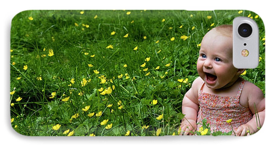 Baby iPhone 7 Case featuring the photograph Joyful Baby in Flowers by Lorraine Devon Wilke