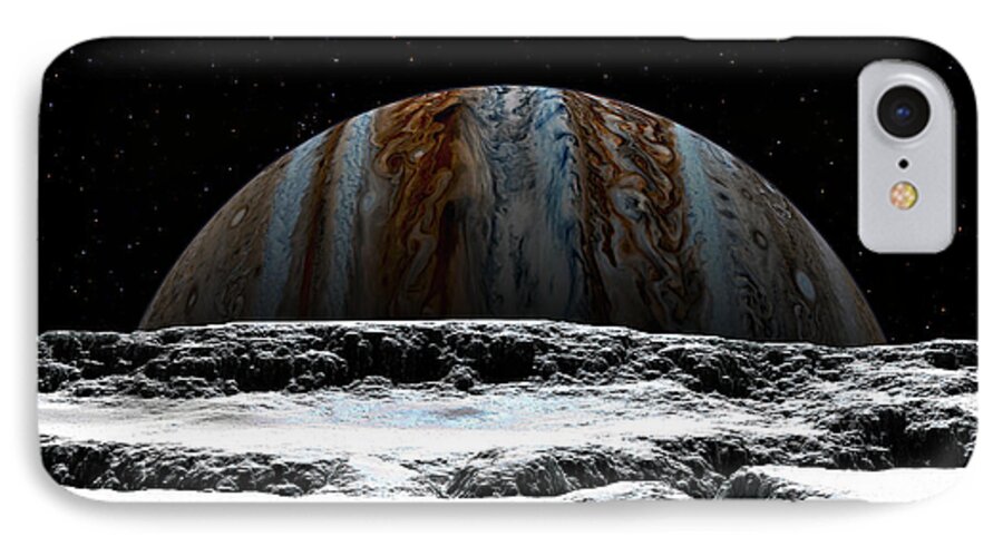 Spaceship iPhone 7 Case featuring the digital art Jupiter rise at Europa by David Robinson