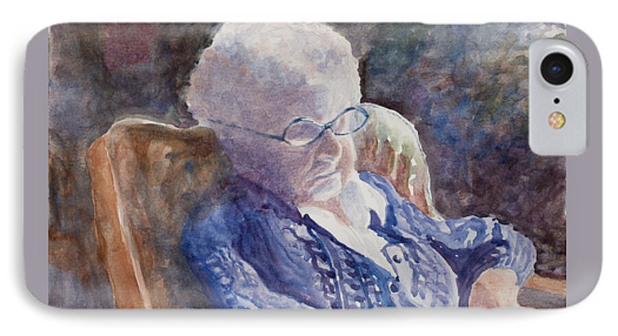 Woman iPhone 7 Case featuring the painting Just Resting My Eyes by Mary Benke