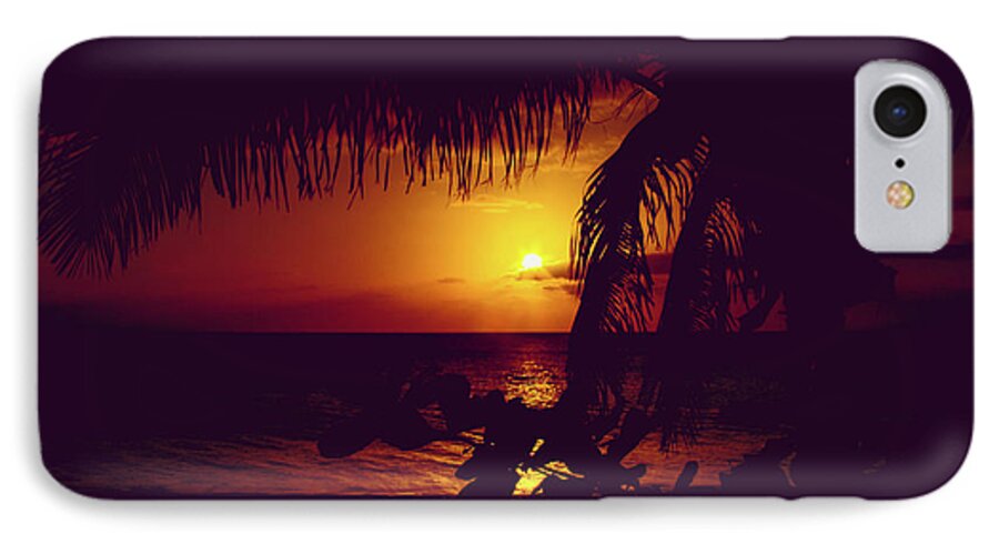 Kamaole iPhone 7 Case featuring the photograph Kamaole Tropical Nights Sunset Gold Purple Palm by Sharon Mau