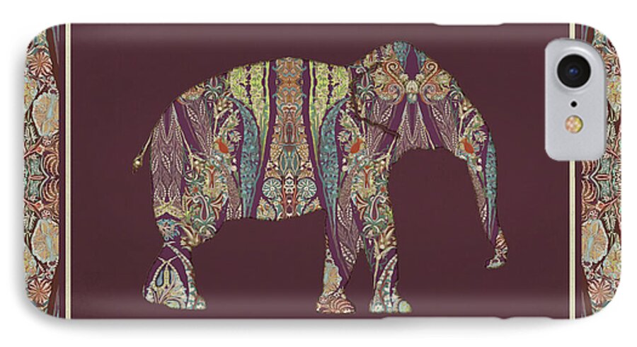 Purple iPhone 7 Case featuring the painting Kashmir Patterned Elephant 2 - Boho Tribal Home Decor by Audrey Jeanne Roberts
