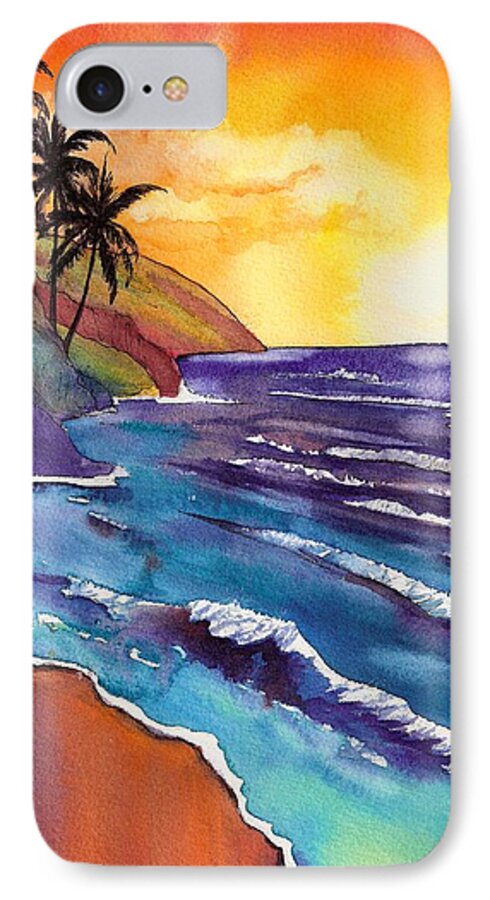 Kauai iPhone 7 Case featuring the painting Kauai Na Pali Sunset by Marionette Taboniar