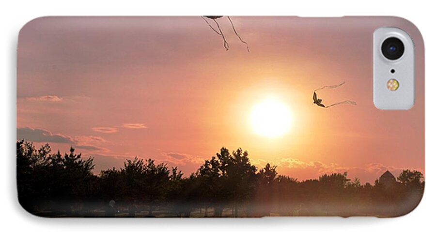 Tree iPhone 7 Case featuring the photograph Kites Flying in Park by Matt Quest