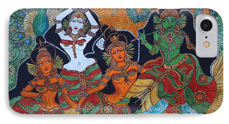 Krishna iPhone 7 Case featuring the painting Krishna And Gopika by Saranya Haridasan