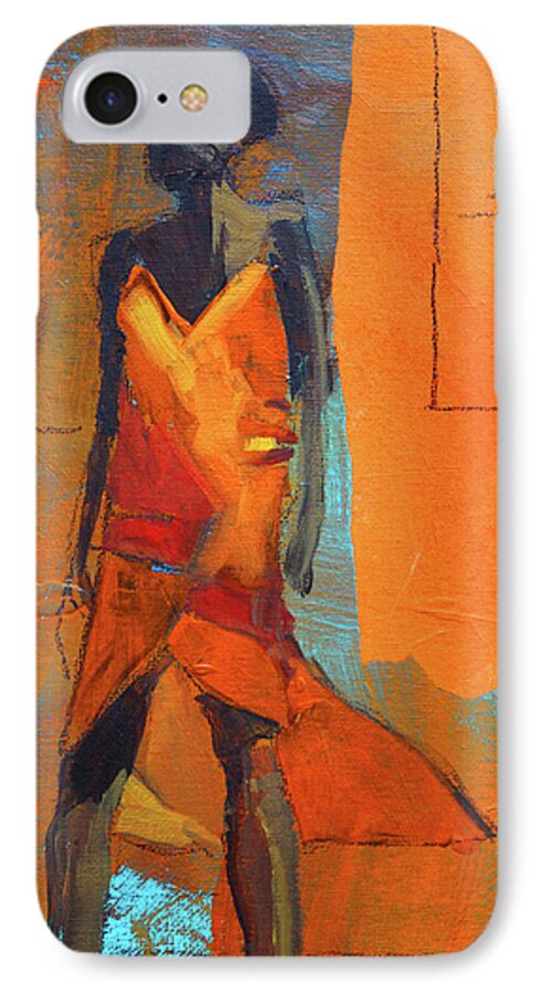 Figurative Abstract iPhone 7 Case featuring the painting Lady in Orange by Nancy Merkle