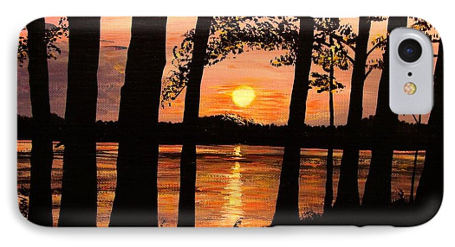 Sunset iPhone 7 Case featuring the painting Lake Sunset by Pat Davidson