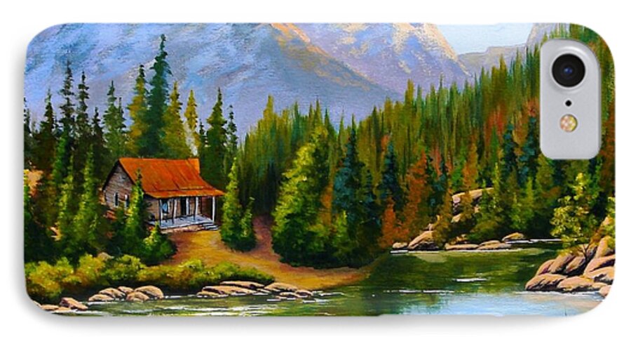House iPhone 7 Case featuring the painting Lakeside Cabin by Jerry Walker