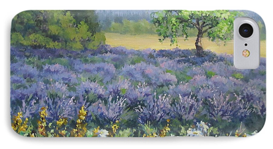 Landscape Painting iPhone 7 Case featuring the painting Lavender and Wildflowers by Karen Ilari