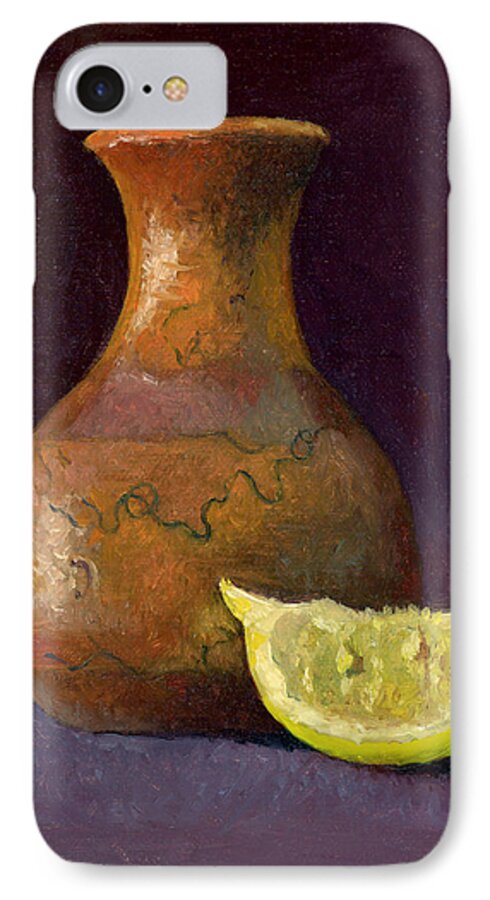 Still Life iPhone 7 Case featuring the painting Lemon and Horsehair Vase A First Meeting by Catherine Twomey