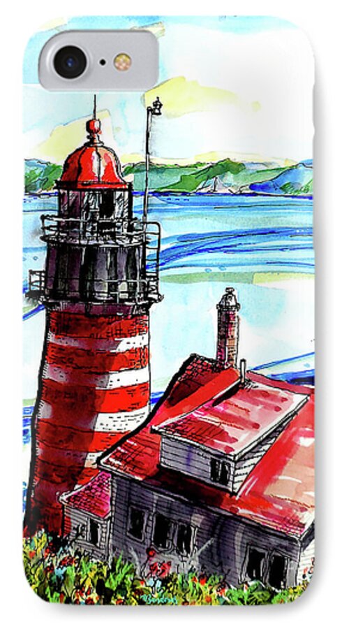 Maine iPhone 7 Case featuring the painting Lighthouse In Maine by Terry Banderas