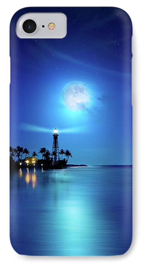 Hillsboro Lighthouse iPhone 7 Case featuring the photograph Lighthouse Moon by Mark Andrew Thomas