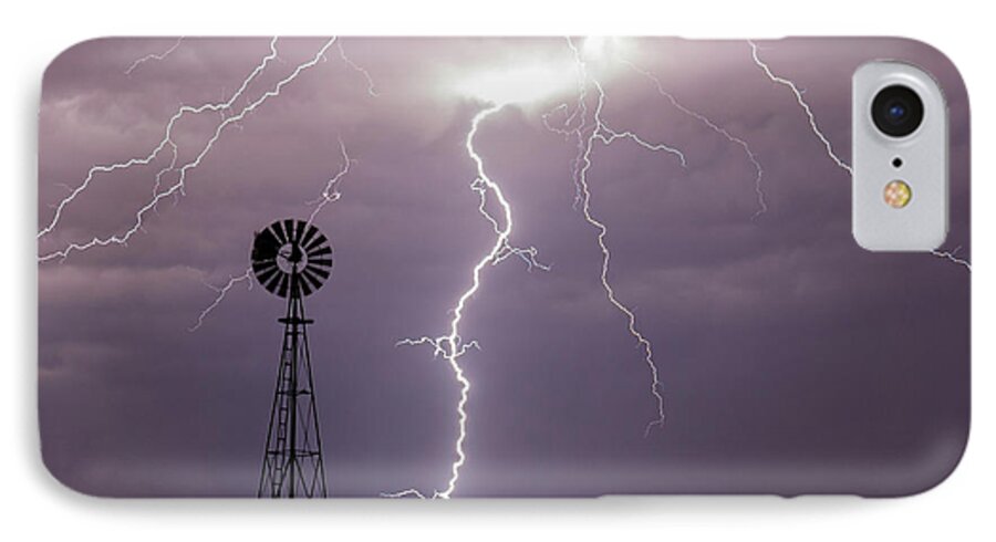 Kansas iPhone 7 Case featuring the photograph Lightning and Windmill -02 by Rob Graham