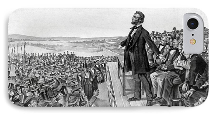 Gettysburg Address iPhone 7 Case featuring the drawing Lincoln Delivering The Gettysburg Address by War Is Hell Store