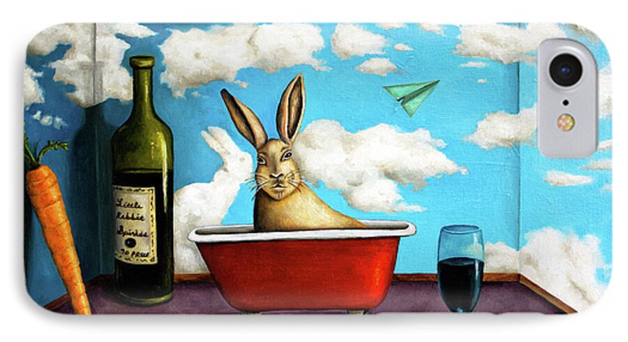 Rabbit iPhone 7 Case featuring the painting Little Rabbit Spirits by Leah Saulnier The Painting Maniac