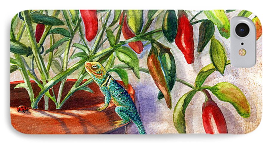 Jalapenos iPhone 7 Case featuring the painting Lizard In Hot Sauce by Marilyn Smith