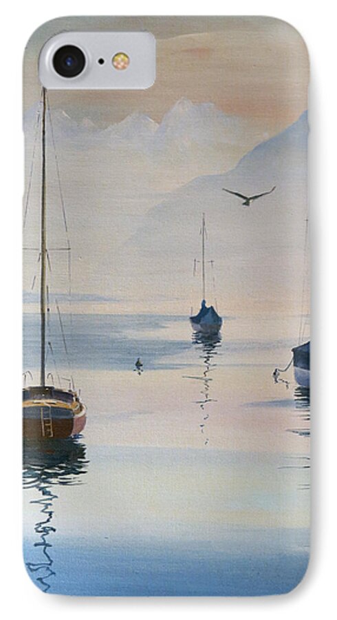 Locarno iPhone 7 Case featuring the painting Locarno Boats in February-2 by David Gilmore