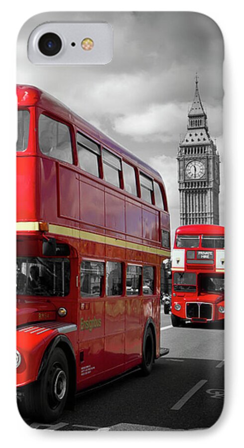 British iPhone 7 Case featuring the photograph LONDON Red Buses on Westminster Bridge by Melanie Viola