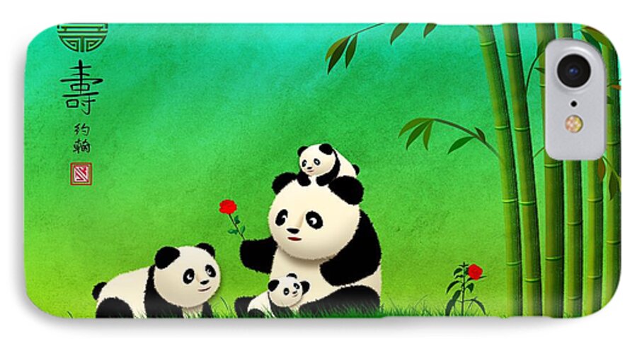 Panda Bear iPhone 7 Case featuring the digital art Longevity Panda Family Asian Art by John Wills