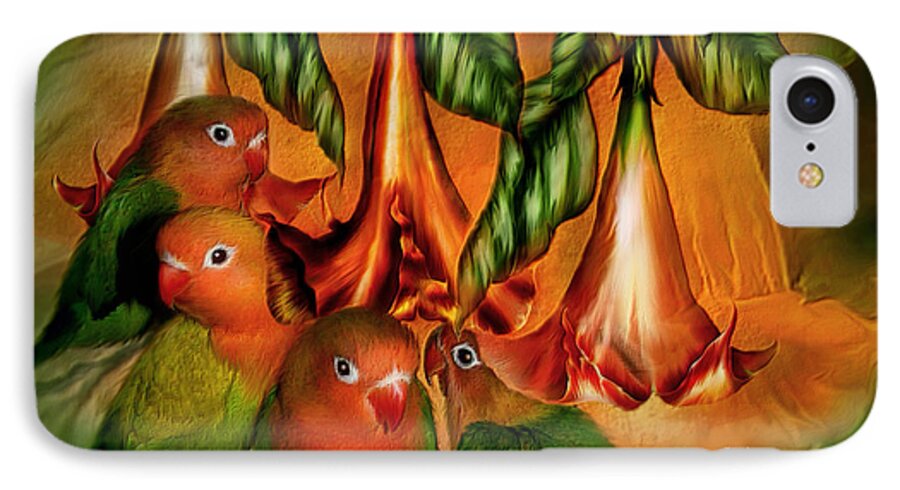 Lovebird iPhone 7 Case featuring the mixed media Love Among The Trumpets by Carol Cavalaris