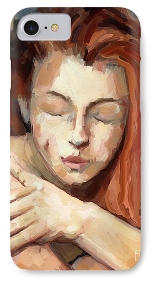 Girl iPhone 7 Case featuring the painting Love Yourself by Carrie Joy Byrnes
