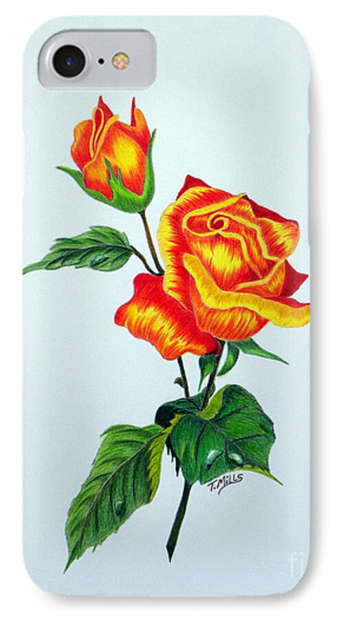 Rose iPhone 7 Case featuring the drawing Lovely Rose by Terri Mills