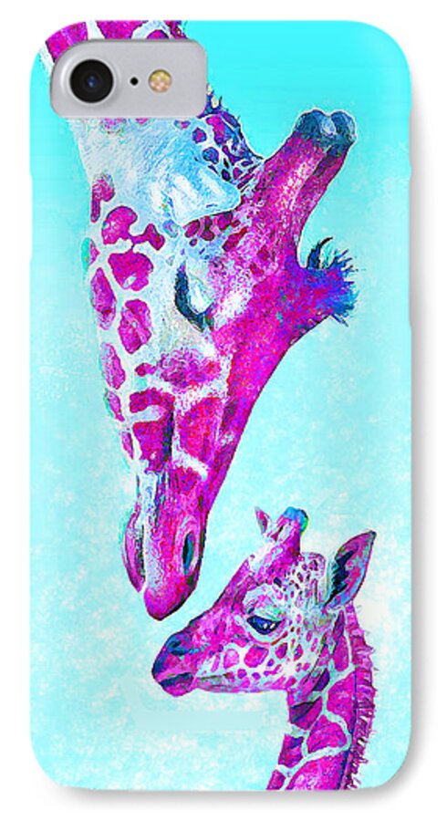 Giraffe iPhone 7 Case featuring the digital art Loving Giraffes- Magenta by Jane Schnetlage