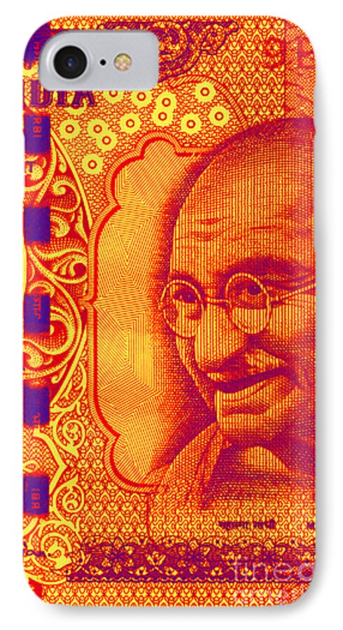 Gandhi iPhone 7 Case featuring the digital art Mahatma Gandhi 500 rupees banknote by Jean luc Comperat