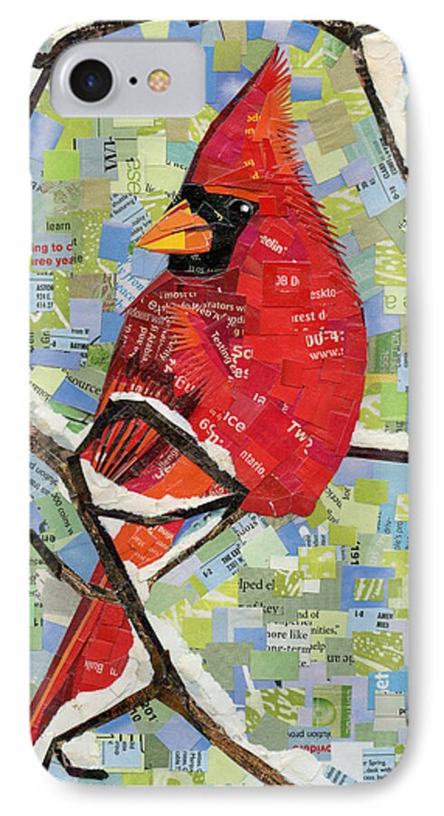 Cardinal iPhone 7 Case featuring the mixed media Majestic Red Cardinal by Shawna Rowe