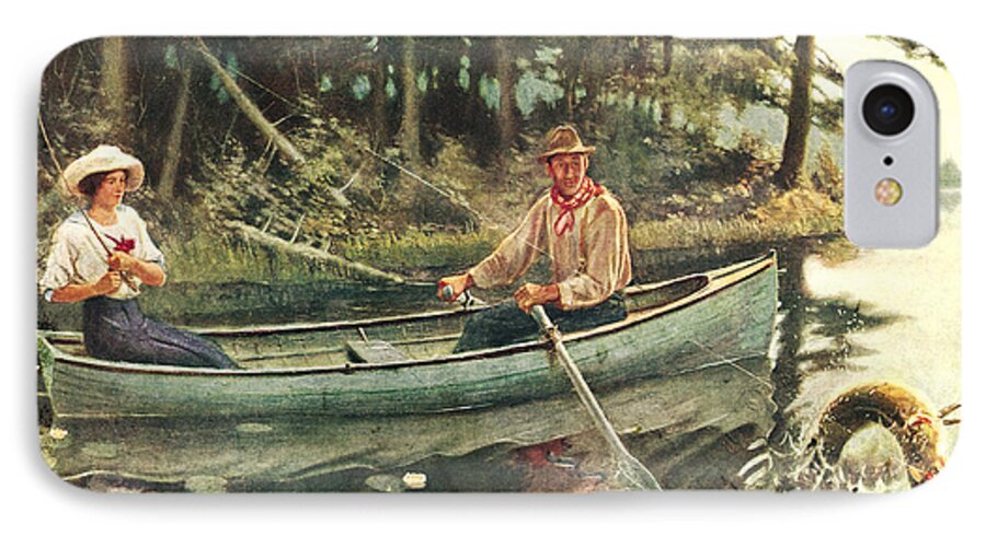 Frank Stick iPhone 7 Case featuring the painting Man and Woman Fishing by JQ Licensing