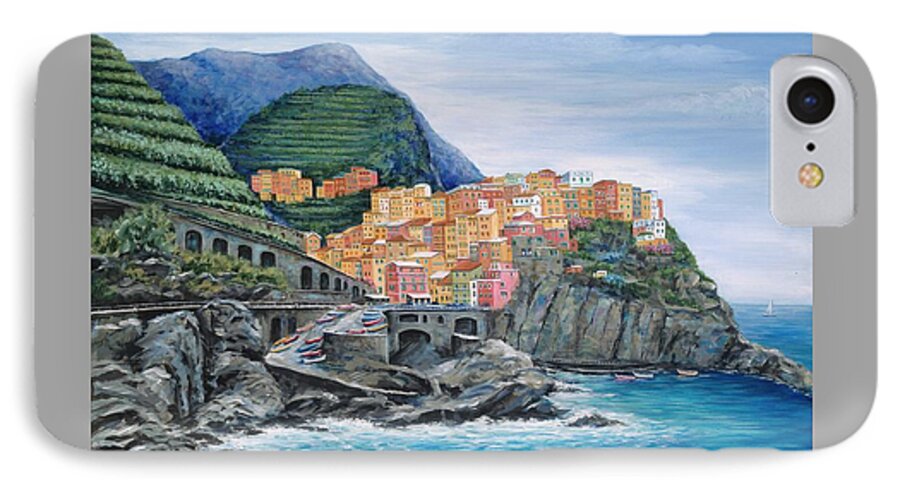 Europe iPhone 7 Case featuring the painting Manarola Cinque Terre Italy by Marilyn Dunlap