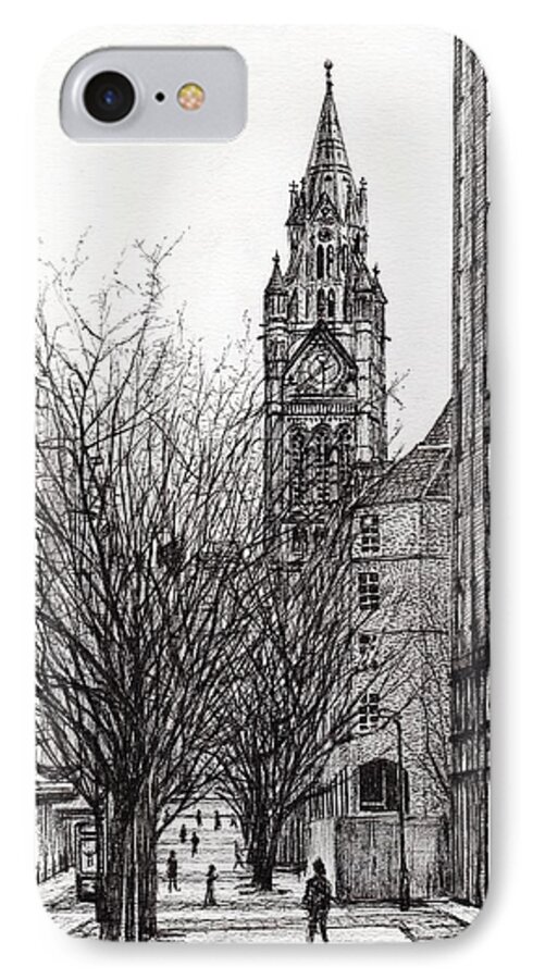 Tree iPhone 7 Case featuring the drawing Manchester Town Hall from Deansgate by Vincent Alexander Booth